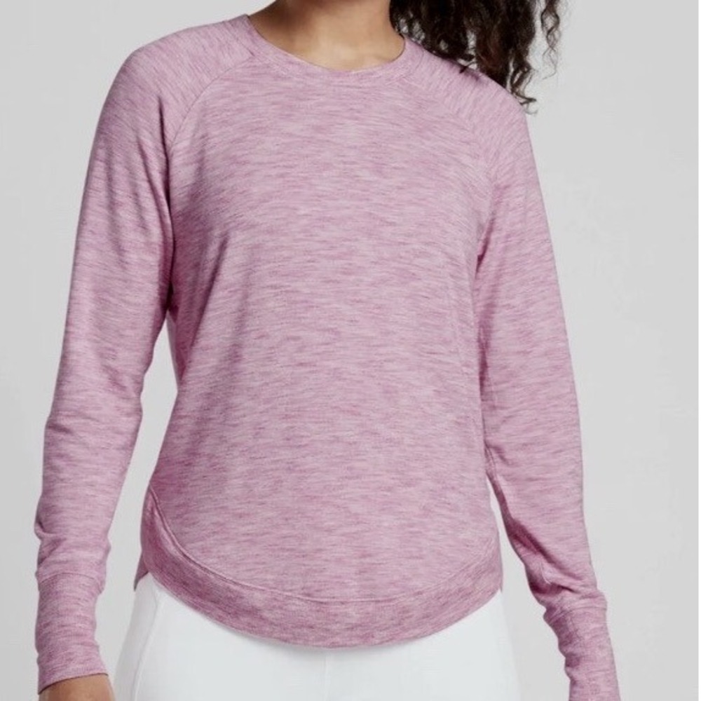 Athleta Coaster Luxe Sweatshirt Heathered Orchid Purple Small Tulip Hem Pullover